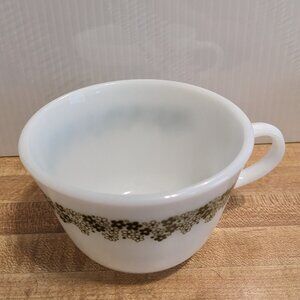 Vintage Green Spring Blossom Corelle Pyrex Milky White Cups, 7 cups
